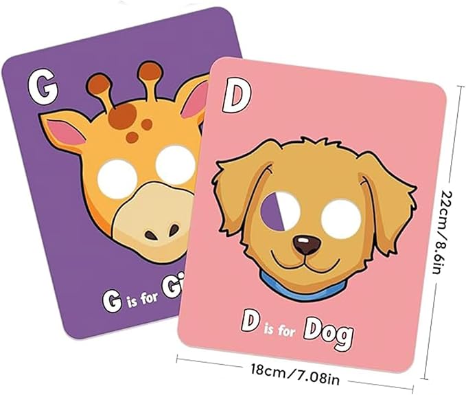 Alphabet Mask Cards, Alphabets ABC Flash Cards with Animal Masks, Giant Letter ABC Animals Faces Flash Learning Flashcards, Interactive and Educational Animals Masks Set (Alphabet Mask Cards, 1)