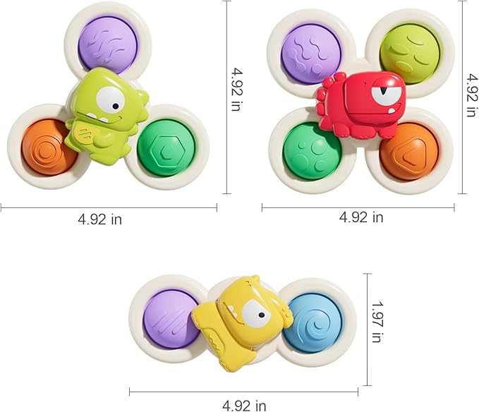 ALASOU 3PCS Pop Suction Cup Spinner Toys for 1 Year Old Boy Girl|Novelty Spinning Tops Toddler Toys Age 1-2|Sensory Baby Bath Toy for Toddlers 1-3|12 18 Months Boy Birthday Gift for Infant