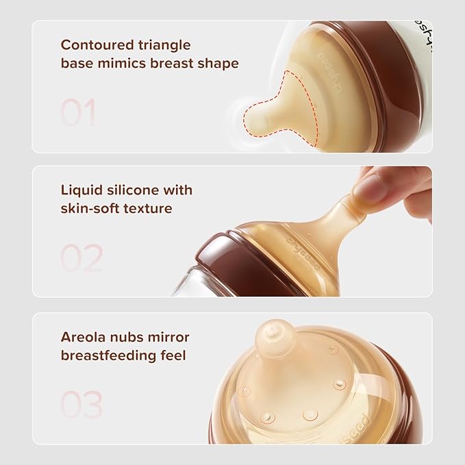 Thyseed Glass Natural Anti-Colic Baby Bottles | Newborn Breast Like Nursing Bottle for Breastfed Babies with Nipple (2+ Months) 8 Ounce, 1pack