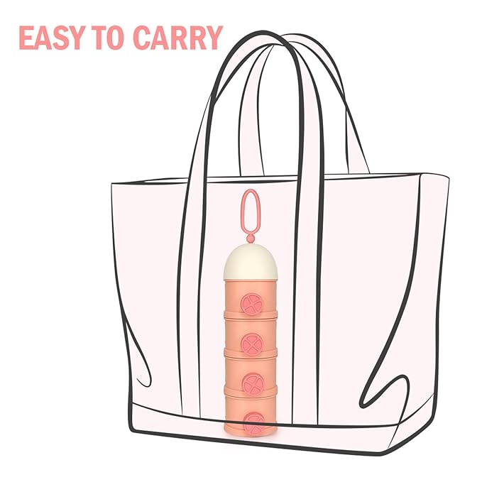 Accmor Formula Dispenser On The Go, 4 Layers Stackable Formula Container to Go, Non-Spill Portable Milk Powder Baby & Kids Snack Container, Pink