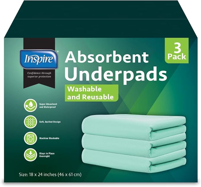 Inspire Washable Bed or Chair Pads | 3 Pack Waterproof Mattress Chucks Pad | Reusable Chux | for Adults Babies and Pets