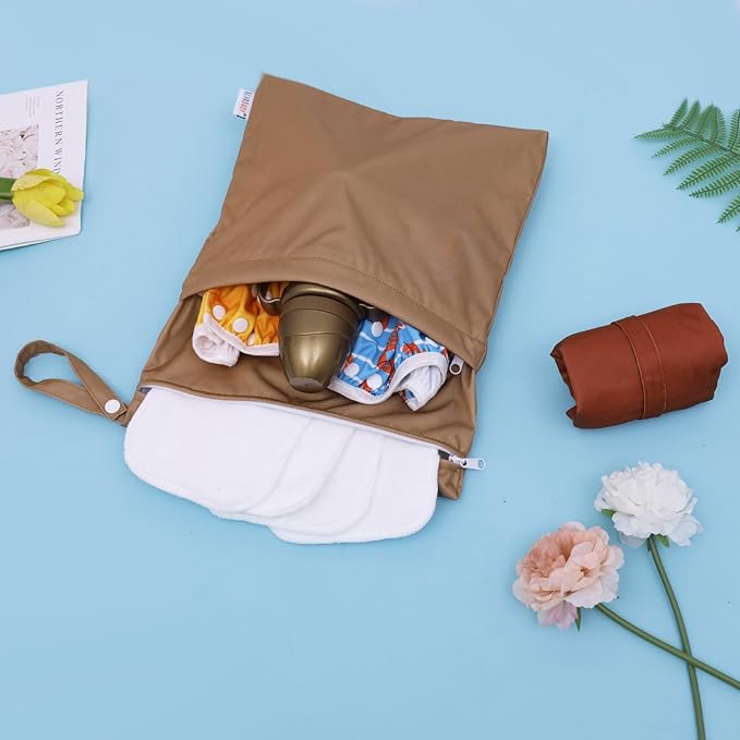 ALVABABY 2pcs Cloth Diaper Wet Dry Bags Waterproof Reusable with Two Zippered Pockets Travel Beach Pool Daycare Soiled Baby Items Yoga Gym Bag for Swimsuits or Wet Clothes 2LM06