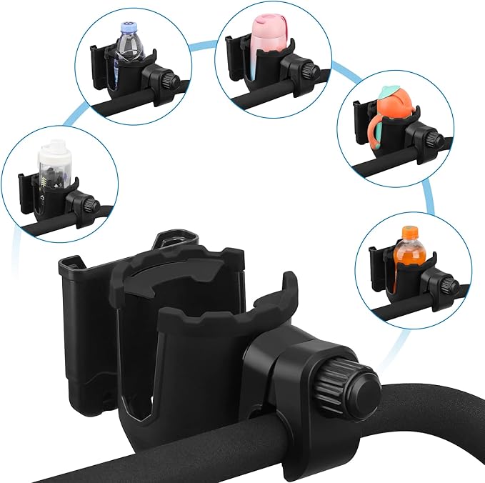 Accmor Stroller Cup Holder with Phone Holder, Universal Cup Holder, Bike Cup Holder, 360° Rotatable Large Caliber Drinks Holder for Stroller, Bike, Wheelchair, Walker