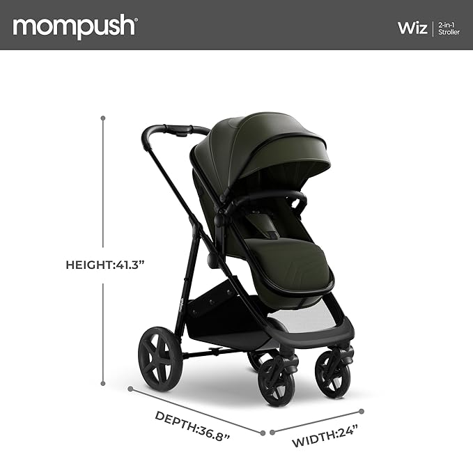 Mompush Wiz 2 in 1 Baby Stroller with Bassinet Mode, Convertible Infant Stroller for Newborn and Toddler with Reversible Seat and Large UPF 50+ Canopy