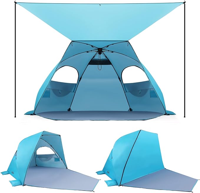 Elegear Beach Tent with Canopy, 1-Second Setup Pop Up Sun Shelter Shade, UPF 50+ UV Protection Silver-Coated Lightweight Portable Beach Cabana