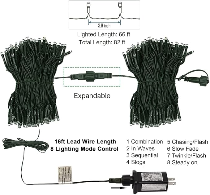 HOME LIGHTING 200 LED 66FT Fairy String Lights, July 4th Patriotic Light with 8 Lighting Modes, Mini Lights Plug in for Indoor Outdoor Independence Day Tree Holiday Party Decor, Red Blue & White