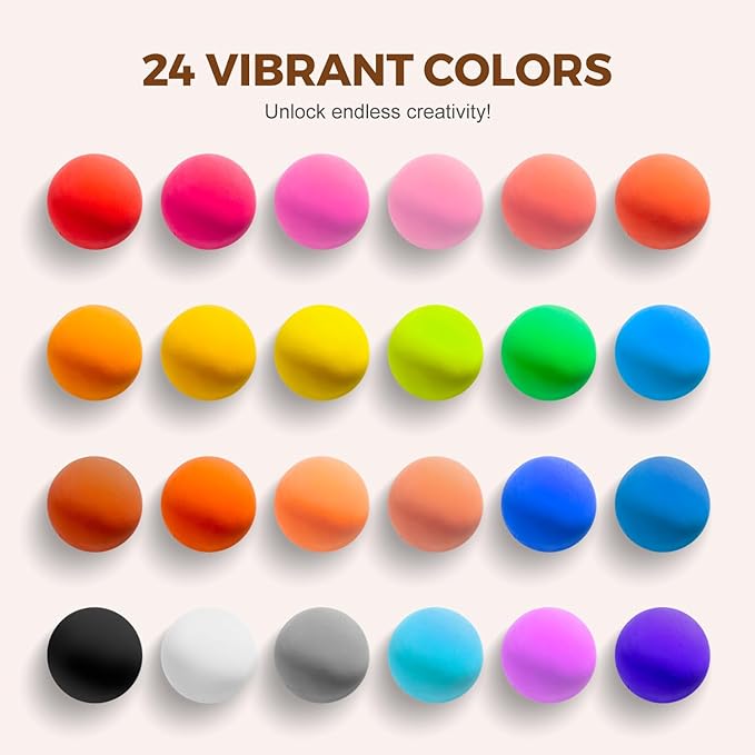 Air Dry Clay for Kids, 24 Colors Modeling Clay Kit with Storage Box & Sculpting Tools, Magic Molding Clay for Boys & Girls Crafts Gift, Age 6-12 Year Olds