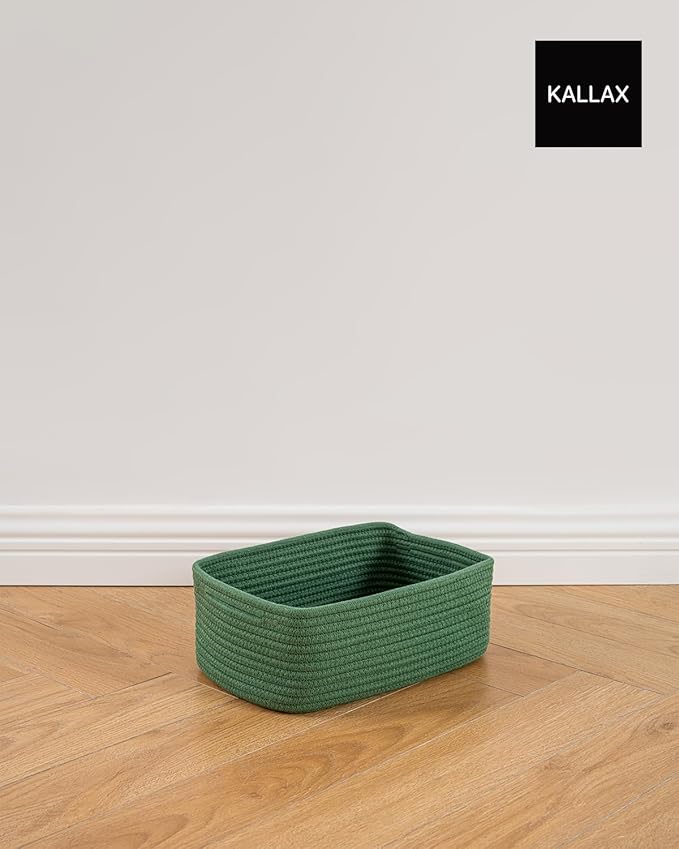 KALLAX Small Woven Basket, 12 x 8 x 4.5 Inches, Storage Basket for Organizing, Cute Small Rope Shelf Closet Cube Storage Bins Baskets for Shelves, Dog Toy Gift Baskets Empty, 3 Packs, Green