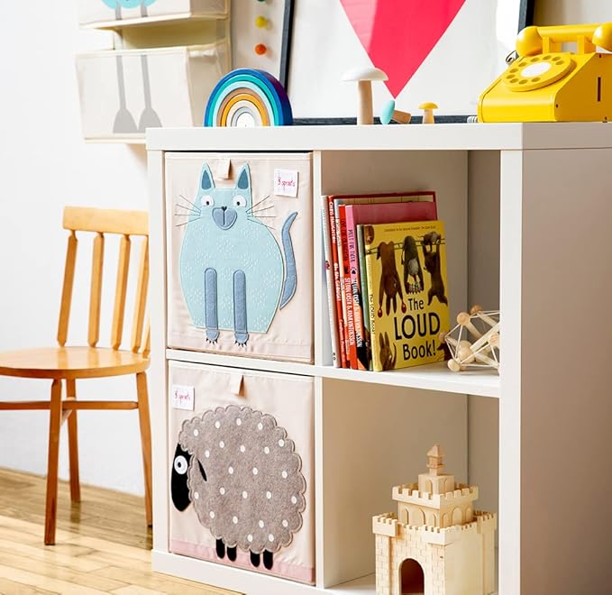 3 Sprouts Toy Storage Organizer: Toy Box Cube Organizer for Playroom, Nursery - Foldable Storage Bin - Cat