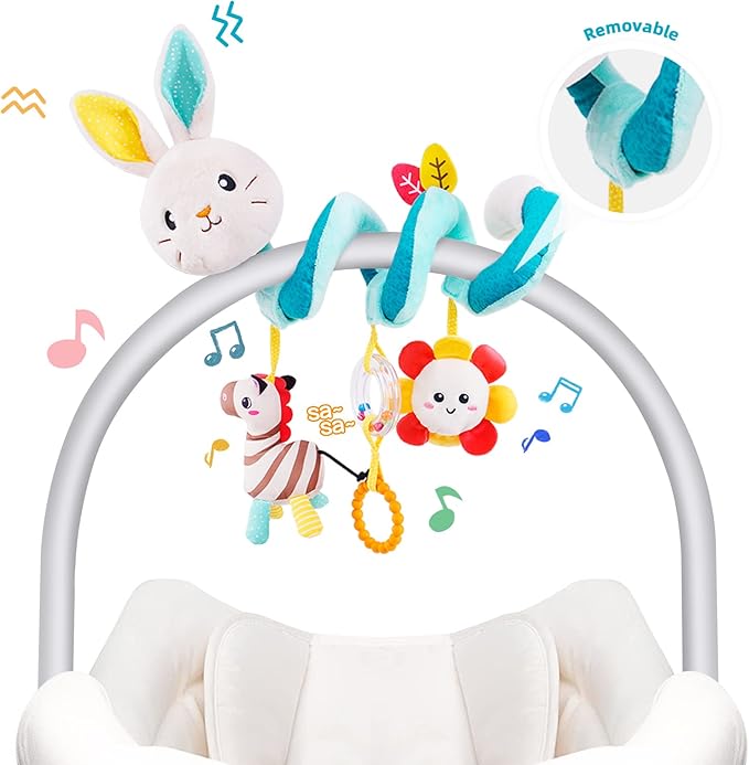 Koty Car Seat Toys, Infant Spiral Plush Toys, Baby Stroller Toys Hanging Crib Activity Toy for CarSeat Crib Bed Stroller, Rabbit Hanging Rattle Gifts for Babies 0-6 Months(Rabbit)