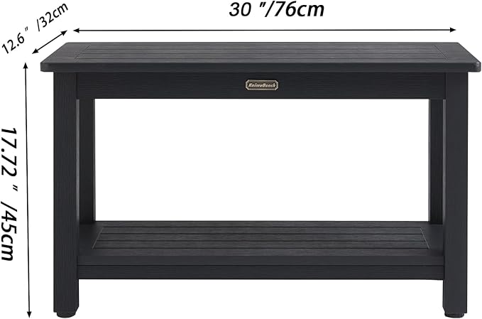 30'' Waterproof Shower Stool, Poly Lumber Shower Bench Seat for Shaving Legs, HDPS Plastic Bath Chair Seat, Non-Slip & No Maintenance, Black, Weight Capacity 700LBS (30 x 13 Inches)