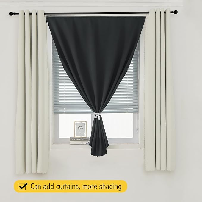 Adhesive Blackout Curtains- Self Stick Shades Window Blinds Curtains No Rod Needed Easy to Hang Curtains, Use for Bedroom, Living Room, Dining Room, Kitchen, Home Office, 59"W X 71"L, Black, 1 Panel