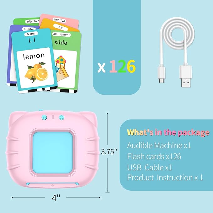 ABC Talking-Flash-Cards with 252 Sight Words, Christmas Birthday Gifts for Girls 2 3 4 5 6 Years, Language Therapy Toys for Autistic Children, Learning Toys for Toddlers Ages 2-6, Pink