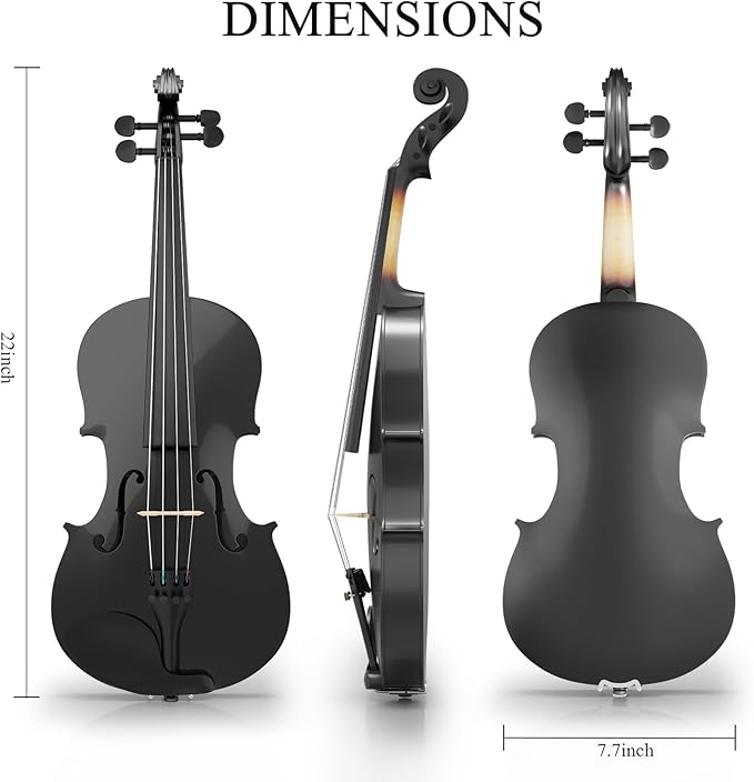3/4 Violin Kit, Beginner Violin for Kids, Students, Complete Kids Violins Set with Case, Bow, Rosin, Ideal for Kids Violinss Beginner Ages 9-12, Black