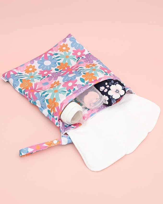 ALVABABY 3 Cloth Diaper Wet Dry Bags Waterproof Reusable with Two Zippered Pockets Travel Beach Pool Daycare Soiled Baby Items Yoga Gym Bag for Swimsuits or Wet Clothes Small medium Large 3L-SML07