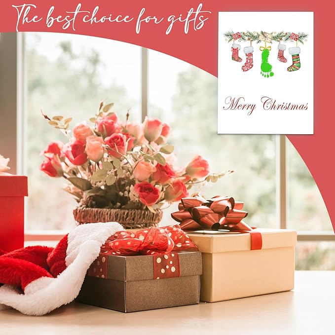 Handprint Keepsake DIY Kit, Baby's First Christmas Keepsake, Stocking Winter Decoration, Family Footprint Art for Kids, 7.8x9.8 Inch Canvas, Suitable For Desktop Wall Ornaments