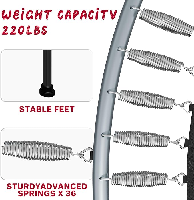 55IN Trampoline for Kids - Indoor/Outdoor Play with Enclosure Net - Easy to Assemble Recreational Trampoline - Red