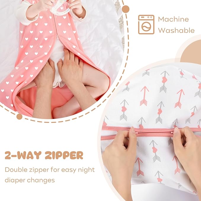 Yoofoss Baby Sleep Sack 0-6 Months Baby Wearable Blanket 100% Organic Cotton 2-Way Zipper TOG 0.5 Toddler Sleeping Sack, Lightweight Sleep Sacks for Babies(Small)