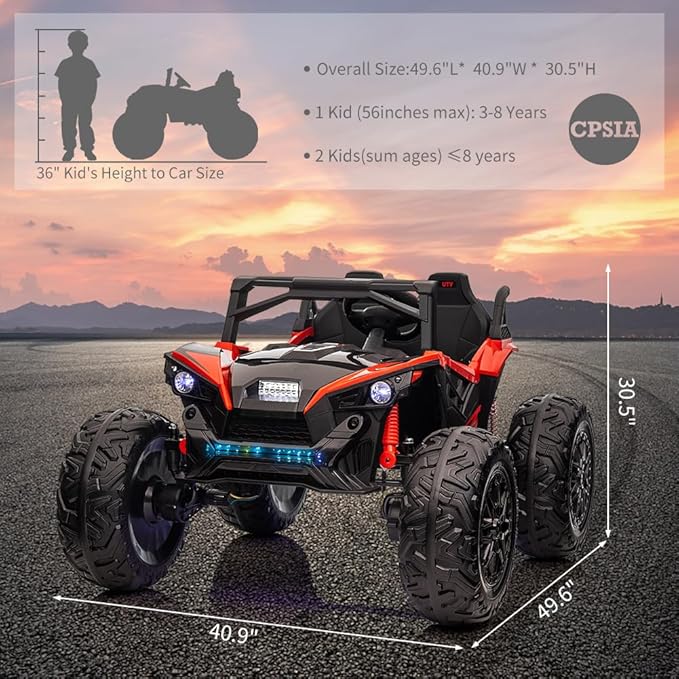 2 Seaters 24V Ride on UTV with Remote Control,10AH Battery, 400W Powerful Motors with 17" EVA Wheels, 20.5โ Seat Width Electric Ride Toy with Metal Suspension,LED Lights,Music,Horn (Red)