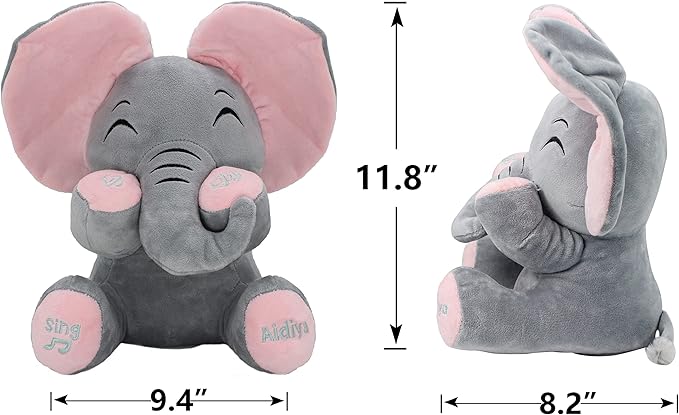 Aidiya Elephant Stuffed Animals Baby Gifts Peluches Ear Interactive Elephant Talking Singing Plush Toys for Girls Boys Gift Adjustable Volume 11.8" Set (Pink)