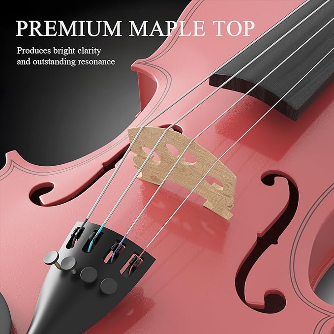 1/4 Beginner Violin Kit, Complete Violin Set with Case, Bow, Rosin,Pink