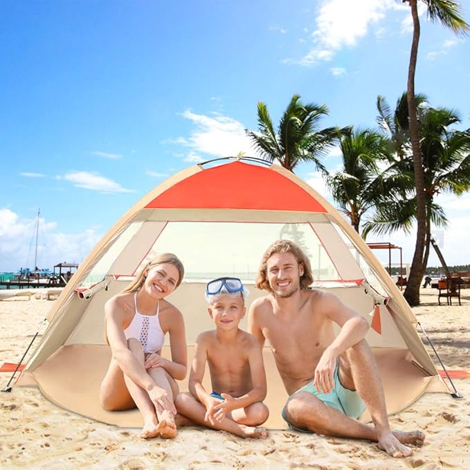 Gorich Beach Tent Sun Shelter for 3/4-5/6-7/8-10 Person with UPF 50+ UV Protection, Lightweight & Easy Setup Beach Shade Canopy, Portable Beach Shade Tent Beach Cabana