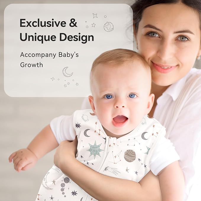 Baby Sleep Sack 18-24 Months 3 Pack 100% Cotton Lightweight 0.5 TOG Wearable Blanket Baby Sleep Bag with 2-Way Zipper for Newborn Infant White Gray Blue Space