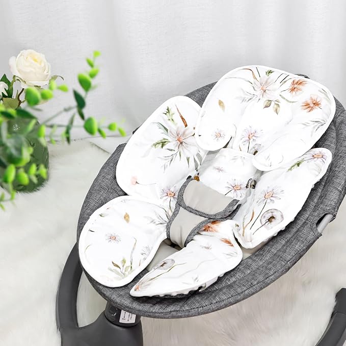 2 in 1 Infant Car Seat Insert, Car Seat Head Support Baby Girls Boys, Soft Newborn Carseat Insert Cushion, Perfect for Carseats, Strollers, Swings (White Flower)