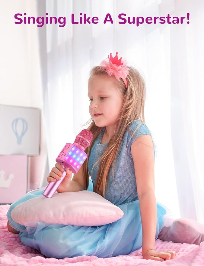 Amazmic Toys for Girls, Kids Karaoke Microphone Toddler Microphone for Kids with Lights, Birthday Gift for Girls, Boys Toy Age 3 4 5 6 7 8 9 10-14+(Pinkcolor)