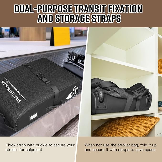 RAYMACE Padded Stroller Travel Bag for Airplane,Stroller Gate check bag with Wheels Compatible with UPPAbaby Vista,Vista V2,Cruz,Cruz V2, Travel Safe Protection Storage Bag,Patterned Design,Black