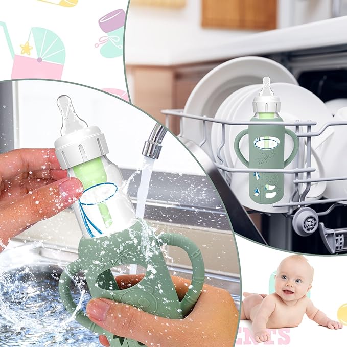 3 Pack Silicone Sleeves for Dr. Brown's Glass Baby Bottles - Drop Protection Baby Bottle Sleeves,Compatible with Dr. Brown's Newborn Glass Bottles,with Silicone Handles,8 oz