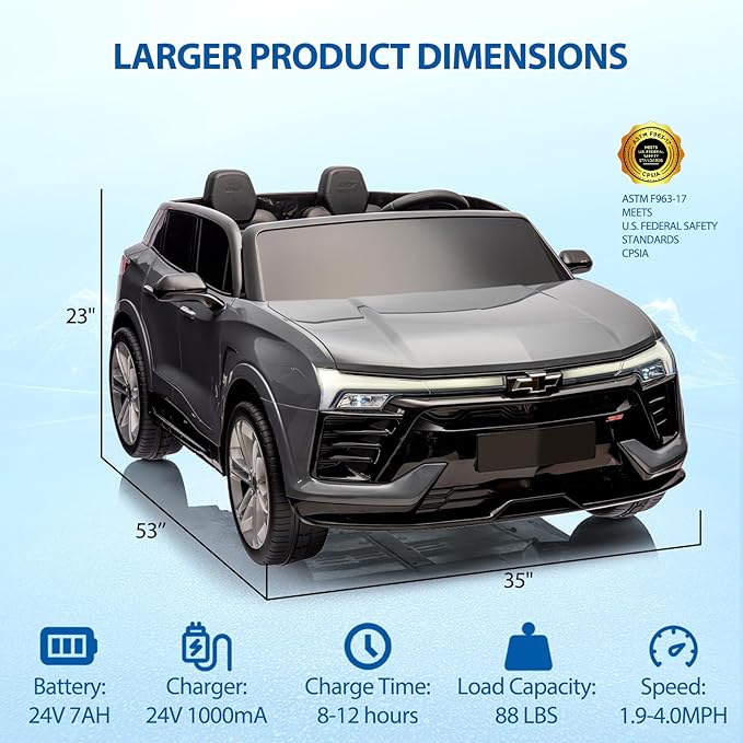 Hetoy 24V 2-Seater SUV Licensed Chevrolet Blazer Ride On Car Toy w/Parent Remote Control, 3 Speeds, Wireless Music, MP3 Player, Electric Car for Kids Ages 3-8, Grey