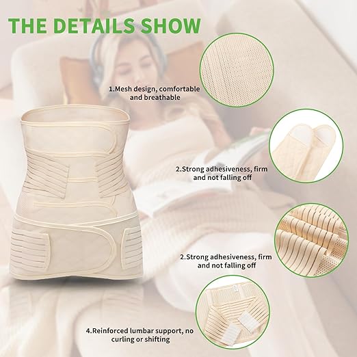 2 in 1 Postpartum Belly Band Wrap Beige, C-Section Support Belt Large, Post Partum Support Recovery Waist/Pelvis Belt, Hysterectomy Belly Band Binder Girdle Stomach