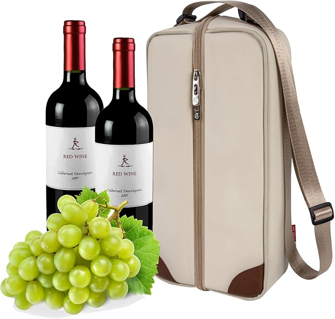 ALLCAMP Wine Tote Bag with Cooler Compartment,Picnic Set Carrying Two Sets of Tableware(Cream-Colored)