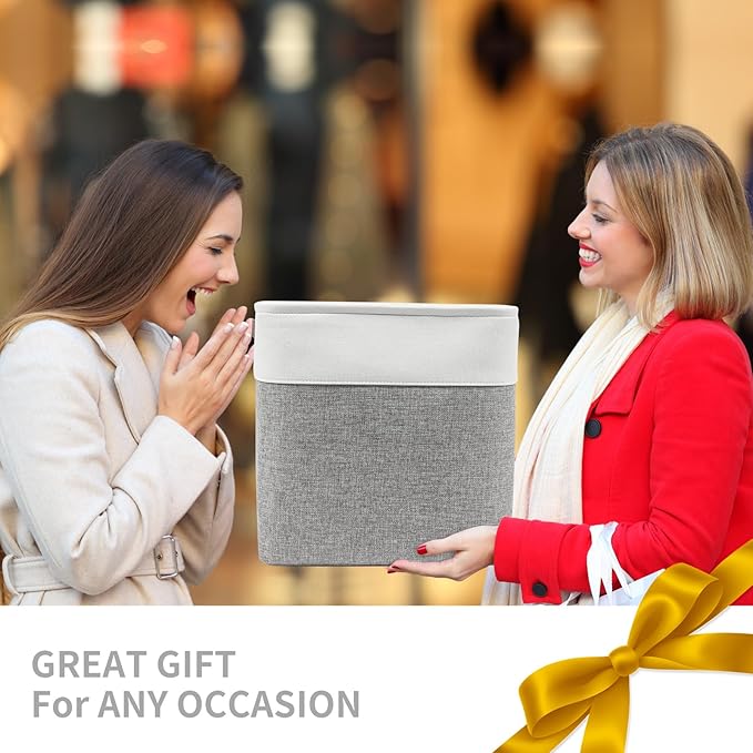 13x13 Cube Storage Bins, Collapsible Fabric Storage Box, 4 Pack Closet Baskets with Handles for Organizing, Shelf, Toys, Clothes, Home, Office, Nursery (Grey&White)