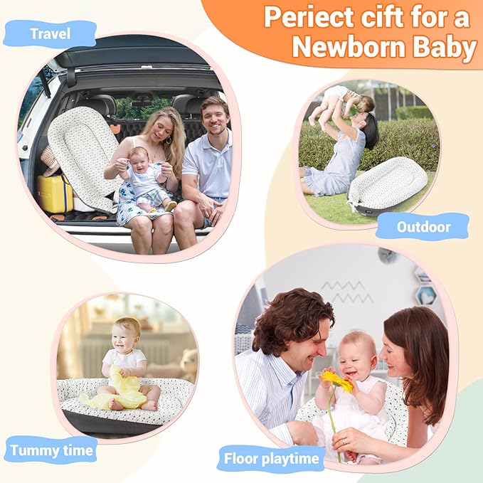 JOLLITO Baby Lounger for Baby Girls & Boys, Infant Lounger Cover, Newborn Essentials for Baby 0-12 Months, Baby Play Mat,100% Cotton Breathable, Portable Travel, Babies Essentials Gifts