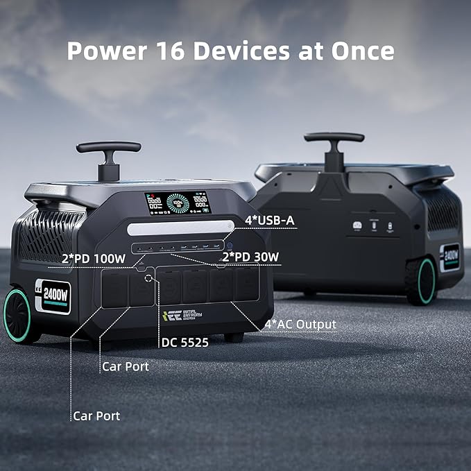 IEE 2048Wh/2400W Solar power station With 2*200W Solar Panel,P2400 Solar Generator,1800W Super Fast Charging, LiFePO4 (LFP) Battery,APP Control Emergency Power Station for Home, Camping,Power Outages