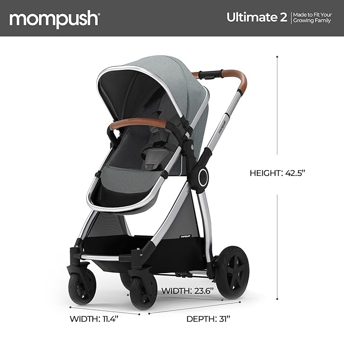 Mompush Ultimate2 Baby Stroller, Premium Convertible Full-Size Stroller for Toddler, Reversible Seat with One Hand Recline Adjustment, Car Seat Adapter Included