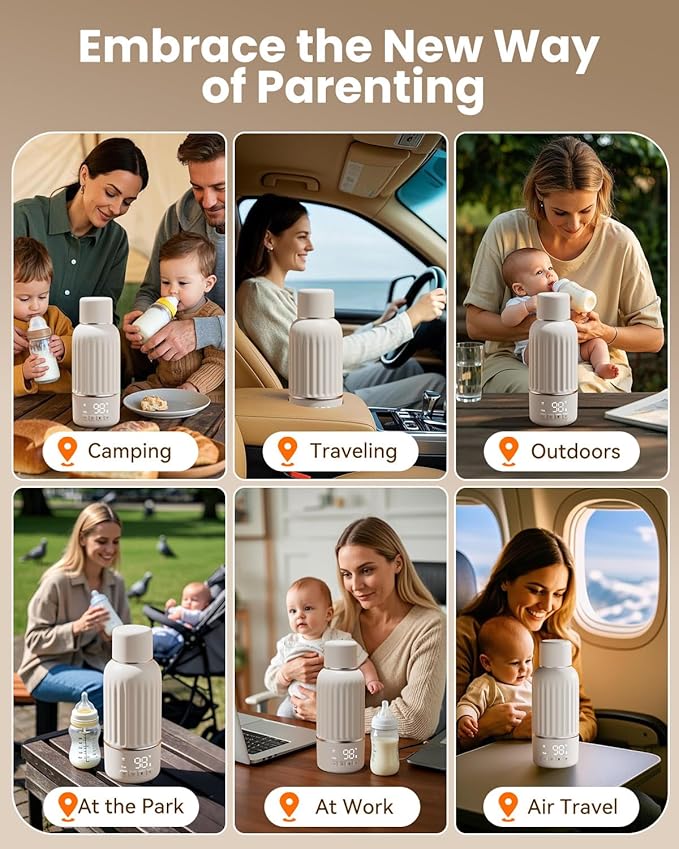 Portable Bottle Warmer for Travel, 2.5 Min Fast Heating for Breast Milk and Formula, Portable Milk Warmer with 10400mAh Long Battery, 17oz Large Capacity, Fast Charging Baby Bottle Warmer