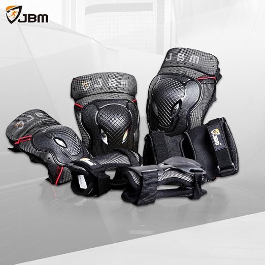 JBM Teenager Adult Bike Knee Pads and Elbow Pads with Wrist Guards Protective Gear Set for Biking, Riding, Cycling and Multi Sports Safety Scooter, Skateboard, Bicycle