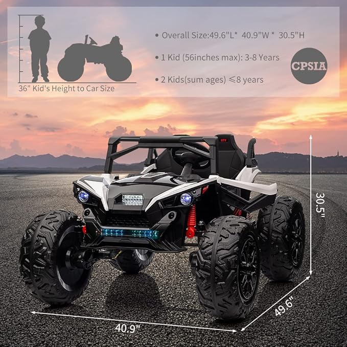 2 Seaters 24V Ride on UTV with Remote Control,10AH Battery, 400W Powerful Motors with 17" EVA Wheels, 20.5โ Seat Width Electric Ride Toy with Metal Suspension,LED Lights,Music,Horn (White)