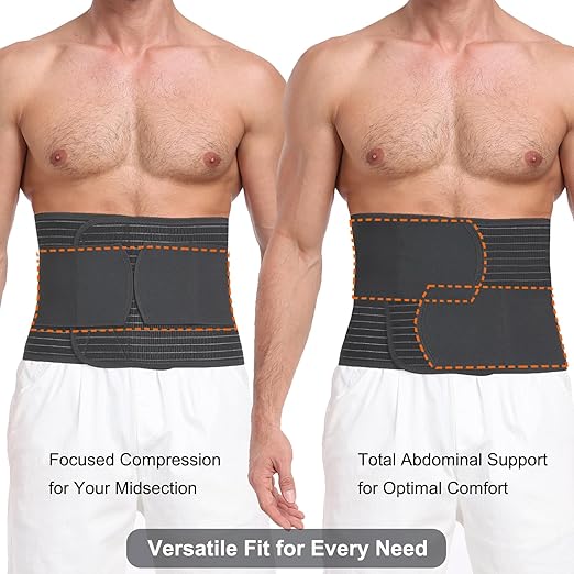Abdominal Binder for Men and Women – Post Surgery & Postpartum Recovery Hernia Support Belt Waist Trainer for Men Adjustable Compression Wrap (Black,S)