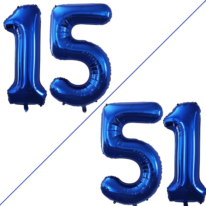 GOER Number 15 Balloons for 15th Birthday Sweet 15 Party Decorations,42 Inch Jumbo Foil Helium 51 Balloons for 51st Birthday Party Decoration (Blue)