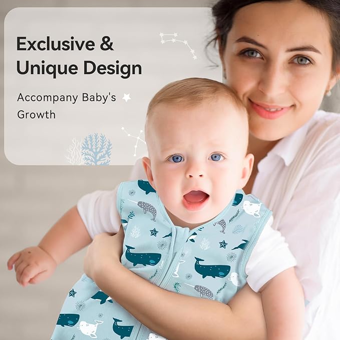 Baby Sleep Sack 12-18 Months 0.5 Tog Wearable Blanket Baby, 3 Pack 100% Cotton Lightweight Sleeping Sack with 2-Way Zipper for Infant Toddler Shark