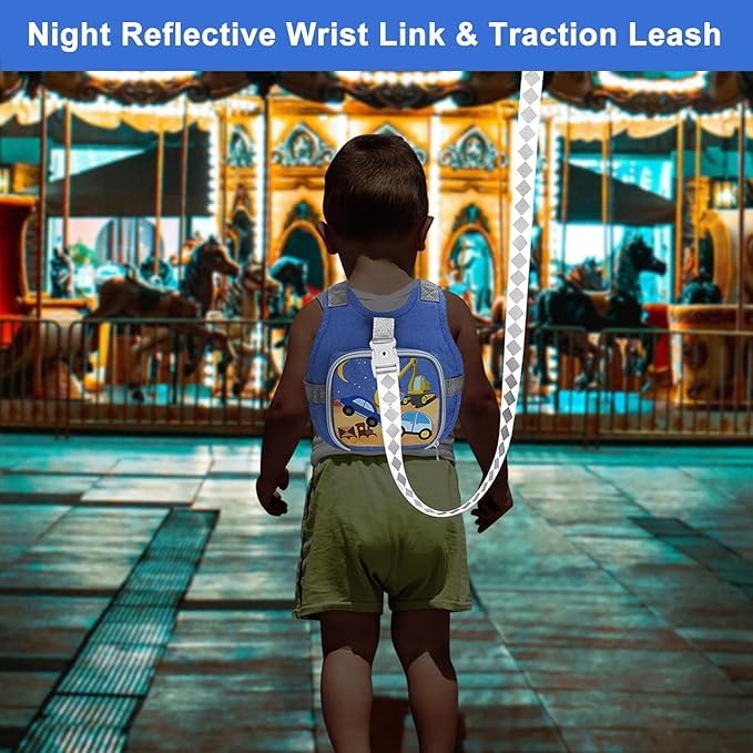 Accmor Toddler Harness Leash + Reflective Anti Lost Wrist Link, Cute Car Kids Back Pack with Hand Strap Collapsible Child Walking Restraint Belt Tether Hold Baby Boys Close For Outdoor Travel