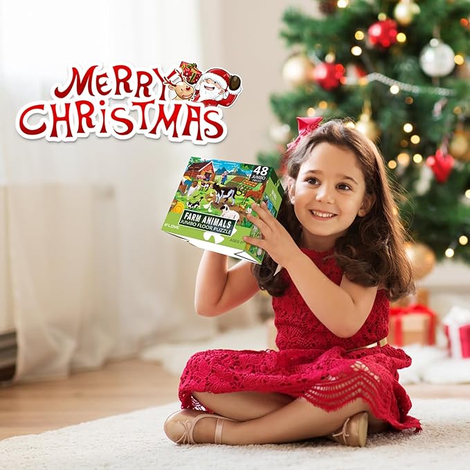 Jumbo Floor Puzzle for Kids,Farm Animals Jigsaw Large Puzzles,48 Piece Barn Puzzle for Toddler Ages 3-5,Children Learning Preschool Educational Toys,Birthday Gift for 4-8 Years Old Boy and Girl