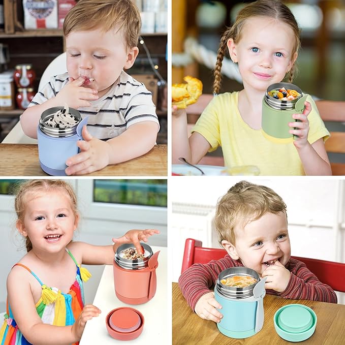 10oz Soup Thermo for Hot Food Kids,Lunch Thermo Kids Food Jar with Spoon Hot Insulated Food Containers,Leak Proof Stainless Steel Wide Mouth Lunch Food Thermo Jar for School(Mint-Green)