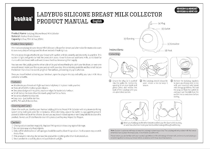 haakaa Ladybug Silicone Breast Milk Collector - Breast Shells Nursing Cup for Breastfeeding, Protect Sore Nipples, Extra-Soft and Reusable, 2.5oz/75ml, 1PC