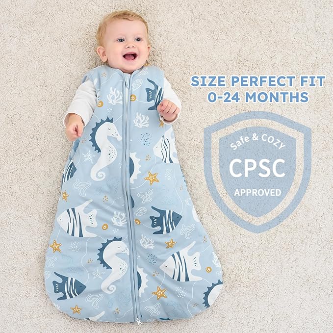 Yoofoss Baby Sleep Sack 0-6 Months, TOG 2.5 Baby Wearable Blanket with 2-Way Zipper, 100% Organic Cotton Fabric Winter Newborn Sleeping Sack, Warm Soft Comfy