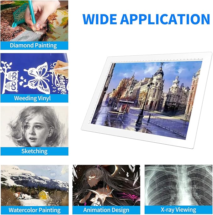 A4 Rechargeable Light Pad, KOBAIBAN Wireless Magnetic Tracing Light Box, 5 Levels Brightness LED Light Board, Cordless Battery Powered Light Drawing Table for 5D DIY Diamond Painting, Sketching(White)